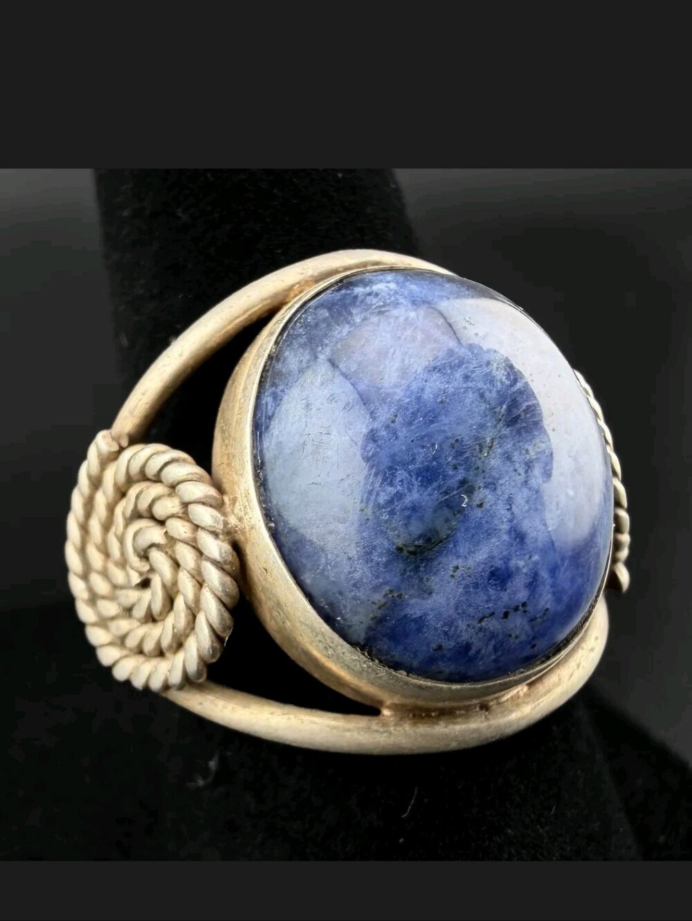 Sterling Silver SodaliteStatement Ring Size 7.25 - Large Oval Cabochon